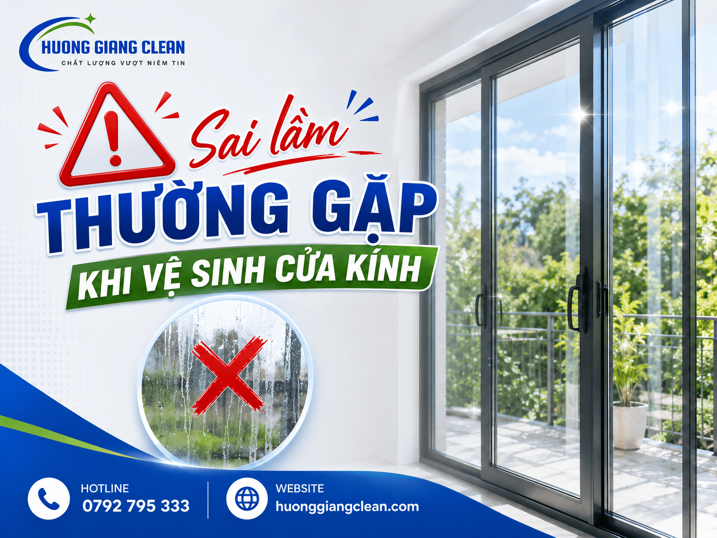 Sai lầm thường gặp khi vệ sinh cửa kính, vệ sinh cửa kính, hương giang clean