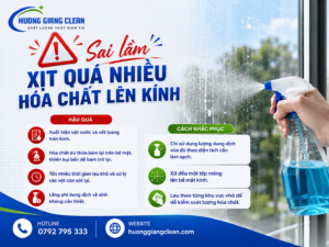 Sai lầm xịt nhiều hóa chất lên kính, hương giang clean, vệ sinh cửa kính