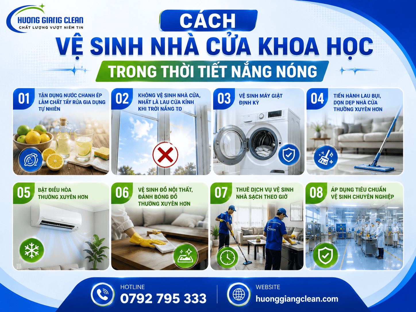 cách vệ sinh nhà cửa trong thời tiết nắng nóng, hương giang clean