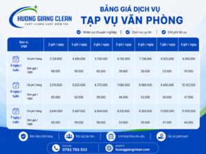 Bảng giá dịch vụ tạp vụ văn phòng hương giang clean