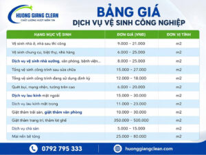 Bảng giá dịch vụ vệ sinh công nghiệp, vệ sinh công nghiệp, hương giang clean