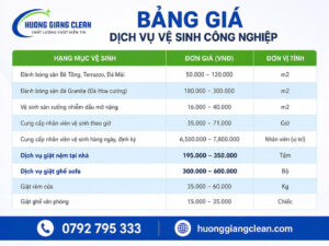 Bảng giá vệ sinh công nghiệp Hương Giang Clean
