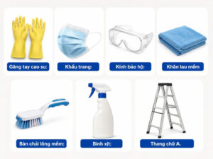 Các dụng cụ cần chuẩn bị khi vệ sinh trần nhà bị mốc