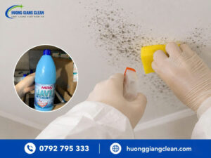 Xử lý trần nhà bị mốc bằng nước tẩy Javen, hương giang clean
