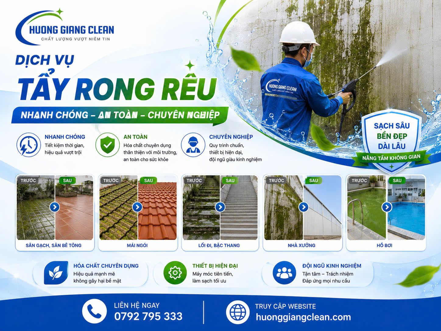 dịch vụ tẩy rong rêu, hương giang clean