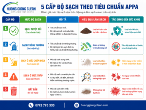 5 cấp độ sạch theo tiêu chuẩn APPA, tiêu chuẩn vệ sinh công nghiệp, hương giang clean