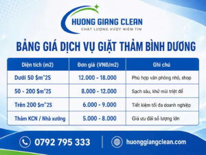 Bảng giá dịch vụ giặt thảm bình dương Hương Giang Clean